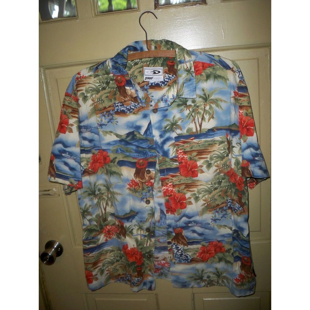 Vintage Good Vibes Tropical Hawaiian Button‎ Front Shirt Size Large